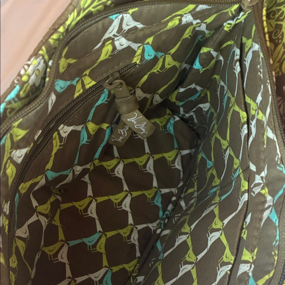Vera Bradley Short Handle Bag Brown and Olive Green Zip Close EUC - Picture 13 of 15